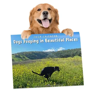 2024 Calendar - Dogs Pooping in Beautiful Places Calendar, Dog Pooping Monthly Wall Calendar 2024, Funny Wall Art Gag Humor Gift Prank Calendar for Home Offices