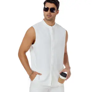 YAMANMAN Men's Sleeveless Shirt Summer Beach Button Down Tops, Casual Lightweight Tank Top for Vacation, Stylish Mens Sleeveless Shirts with Soft Textured Fabrics Menswear Breathable button shirt summer fits