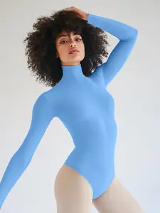 Long Sleeve Mock Neck Leotard - Sky Blue