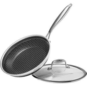 Nonstick Frying Pan with Lid 7-Inch, Durable Stainless Steel Skillet, Induction Cooktop Compatible, PFOA-Free Scratch-Proof, Dishwasher & Oven Safe, Stay-Cool Handle,  Kitchen Cookware