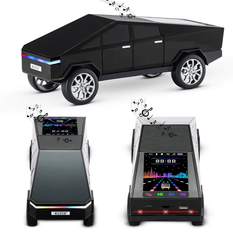 Fuzix WS-580 Car-Truck Style Compact Portable Lightweight Mini Bluetooth Speaker - Cool Adult Gift, Wireless Playback, Charging, USB Input, MicroSD Slot, AUX Input, FM Radio, TWS Pairing, Memory Function, Indoor-Outdoor Party Use