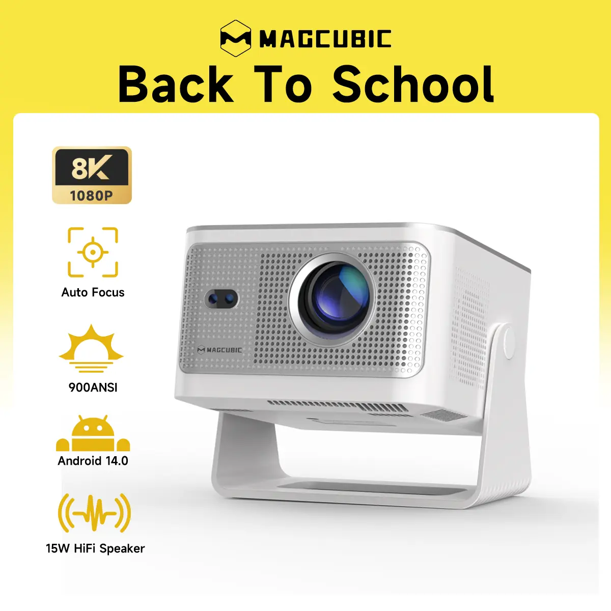 [US warehouse] Magcubic HY350MAX Projector 900ANSI Auto Focus 8K Decode Android 14 Allwinner H726 Built-in 15W HiFi Speaker Dual WiFi6 BT5.4 Native 1080P Portable Smart Home Cinema Movie Night Gift Projectors For Bedroom #TikTokShopBackToSchool