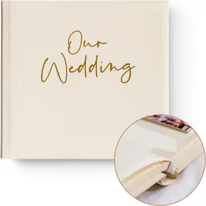 Personalized Large Memory Book for Family, Wedding, Anniversary, Photo Album Scrapbook - 50 Blank Pages Can Fit 200 Pictures, Wedding Scrapbook Album (Gold&Cream)