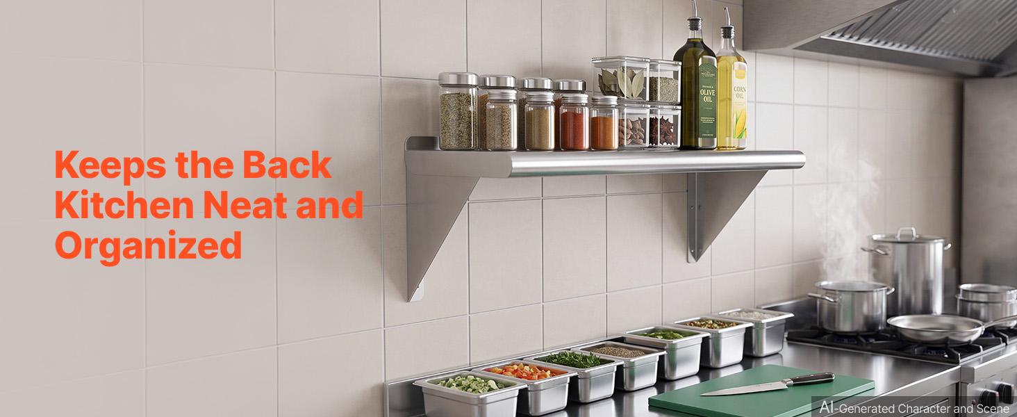 VEVOR Stainless Steel Shelf 12" x 24" Commercial Wall Mount Floating Shelf, Heavy-Duty Storage Rack with Brackets, 250LBS Strong Capacity, Easy to Clean, Suitable for Restaurant, Home Kitchen, Garage VEVOR Stainless Steel Shelf 12" x 24" Commercial Wall Mount Floating Shelf, Heavy-Duty Storage Rack with Brackets, 250LBS Strong Capacity, Easy to Clean, Suitable for Restaurant, Home Kitchen, Garage