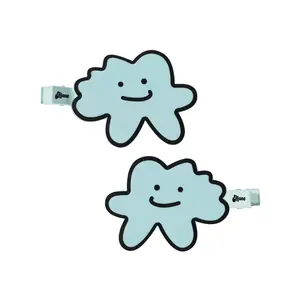 Partly Cloudy Clips - Set of Two Cloud-Shaped Creaseless Hair Clips for Styling & Makeup - Blue Design with Smiley Face - No Mark Hair Accessories