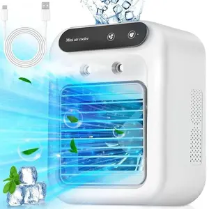 Portable Air Conditioner Fan, 3-In-1 Cooling Fan with 2 Spray Speeds, Personal Evaporative Cooler, USB Rechargeable Fan for Bedroom Office Camping