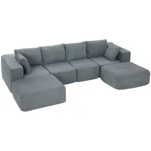 Modular Sectional Sofa – Boneless U-Shape Sectional Couch with 2 Ottomans, 6 Modules, L-Shape/U-Shape/Chaise/Sofa Bed, Dual-Layer Foam, Velvet-Feel Fabric, Washable Covers, No Tools Assembly, Dark Gray