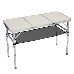 summervibes 3ft Portable Folding Camping Table, Adjustable Height Aluminum Picnic Table, 3-Level Lightweight Foldable Side Table with Carry Handle & Storage Shelf for Outdoor, Camping, BBQ, Beach, White