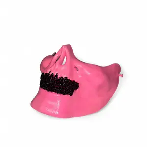 Pink Half Skull Mask With Blinged Out Jet Black Grillz