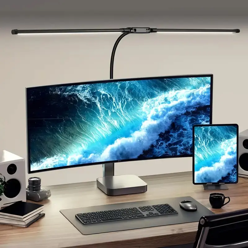 Dual-Head Clip-On Desk Lamp, Adjustable LED Office Light with Flexible Gooseneck, USB-Powered for Reading, Studying, Workspace Lighting, Dimmable Desk Lamp, Dimmable Lamps, Black, Suitable For Piano, Monitors, Office, Computer Lamp