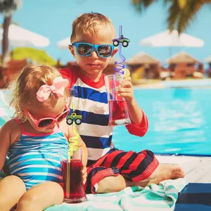 Race Car Design Drinking Straw with Card, 12/24pcs Colorful Spiral Straw, Drinking Straw for Home Party, Party Favors, Goodie Bag Stuffers