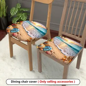 2/4/6pcs Beach Ocean Sunset Print Elastic Restaurant Chair Seat Cover, Seaside Theme, Detachable Washable Cushion Seat Cover Protective Cover Suitable for Restaurant Living Room Office Home Decoration.