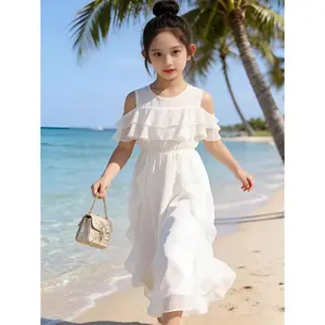 Summer White Flower Girl Dress for Girls, Off-Shoulder Birthday Dress for Children, Suitable for Weddings And Performances