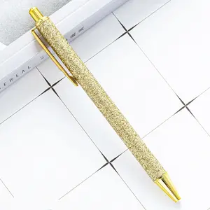Gold Glitter Ballpoint Pen, Push Button Metal Design, Sparkling Decoration, Ideal for Office, Weddings, Diary Signing