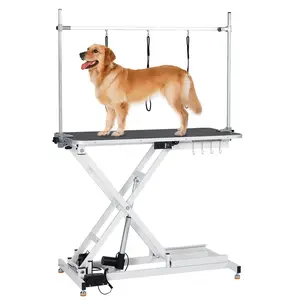 【GARVEE】Electric Dog Grooming Table, Height Adjustable (9.4"-39.4") Heavy Duty Pet Grooming Table w/Leveling Wheels, X Lift, Anti Slip Tabletop & Tool Organizer/Dog Grooming Station, 47"/White