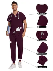 Short Sleeve Men's Workwear Set, Beauty Care Technician Uniform, Lab Style Top and Pants, Pet Shop Staff Comfort Work Clothes