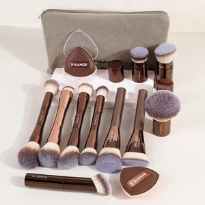 professional makeup tools set, 13pcs/set makeup brush & powder puff with makeup brush organizer, portable makeup tools for women, cosmetic, makeup brush set, makeup brushes, valentine's day, gift for her, coffee brown makeup brushes kits