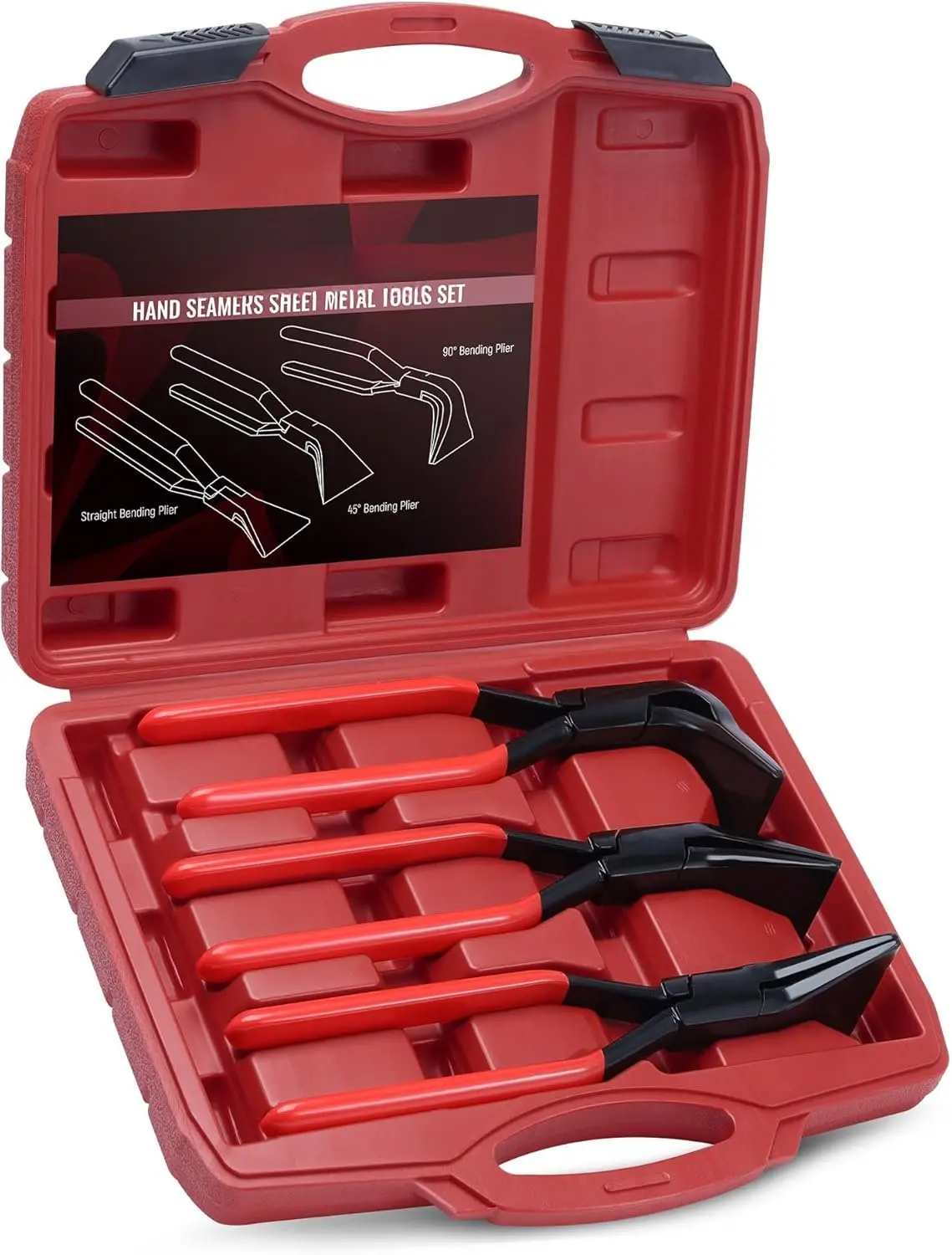Hand Seamers Sheet Metal Tools, 3 count Sheet Metal Bender for Bending and Flattening Sheet Metal, Straight Jaw, 45, and 90 Metal Bending Tool with Tool Box Storage Case