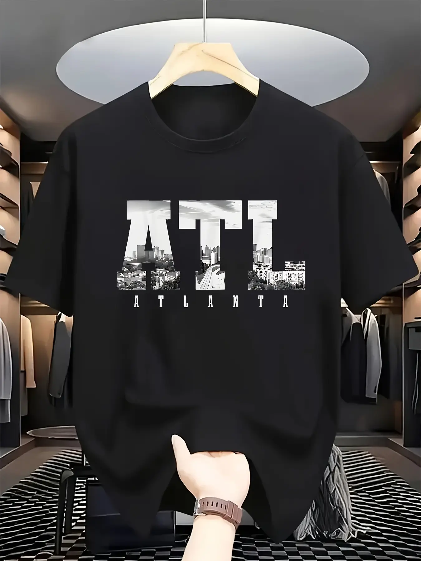 1pc Men's ATL Atlanta Skyline T-Shirt - Retro Blac unisex soft cotton short sleeve t shirt, vintage graphic casual tee for men women teens, perfect birthday holiday gift for camping travel gym daily street  wear