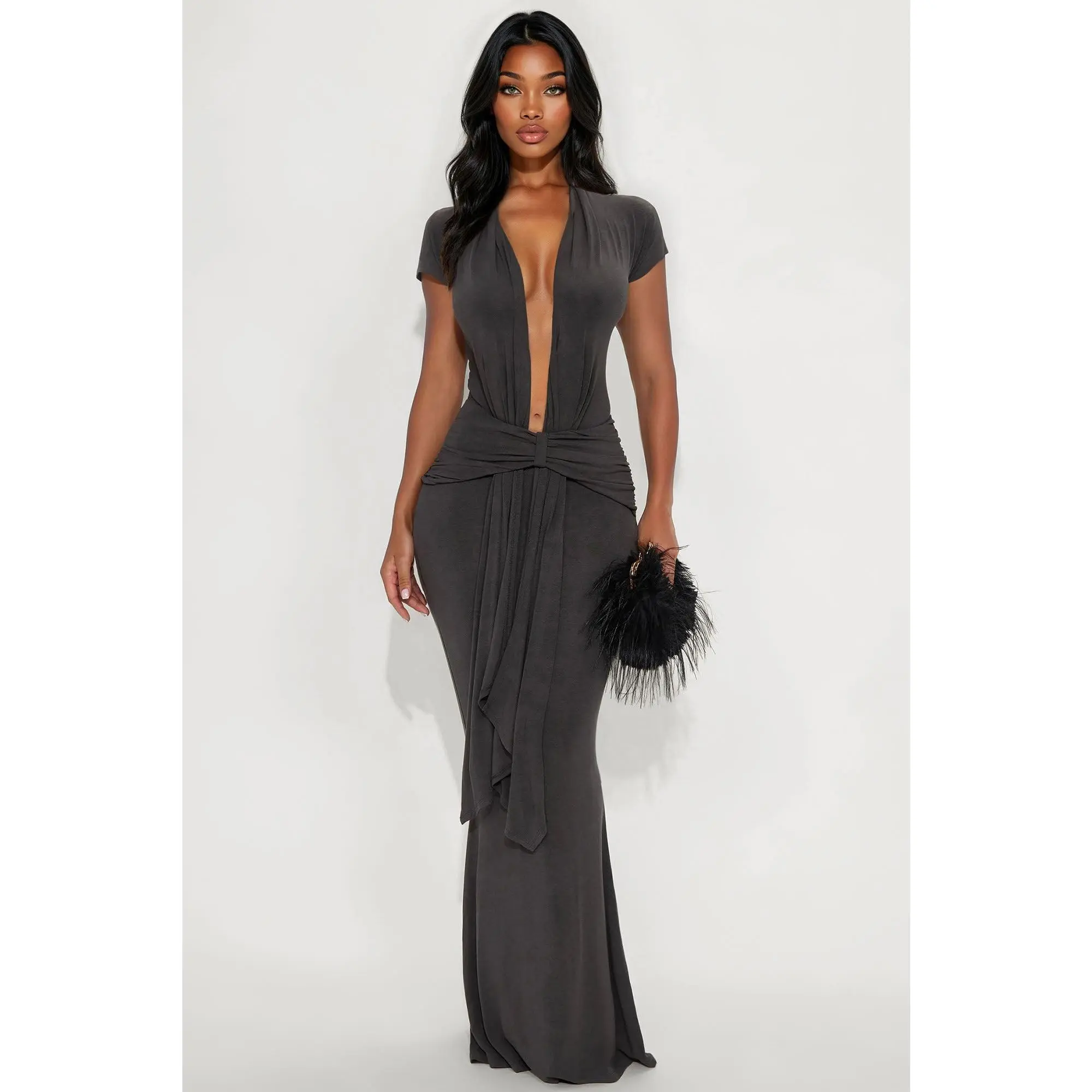 Vividly Sharp Maxi Dress - Charcoal