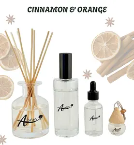 Cinnamon & Orange - Full Experience Aromatherapy Bundle with Reed Diffuser, Home Spray, Water Soluble Essence, & Car Air Freshener for Calm & Clarity