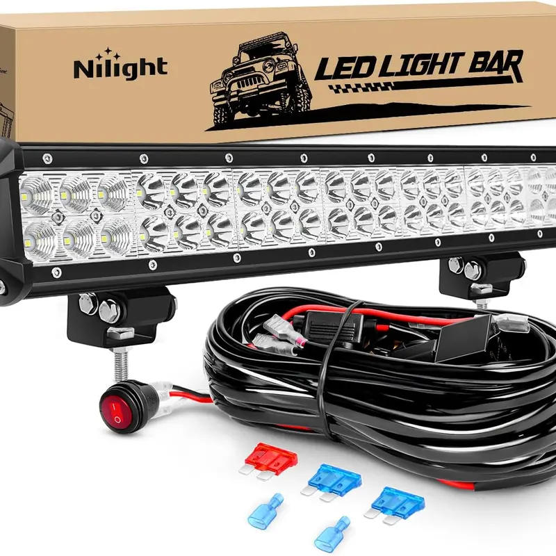 Nilight 20-Inch 126W Power LED Light Bar, Spot-Flood Combo Beam Off-Road Biker Work Light with 16AWG Wiring Harness Kit, Mounting Bracket, Die-Cast Aluminum Housing, Waterproof IP67, -40~85°C for Night Driving, Underglow Car Use