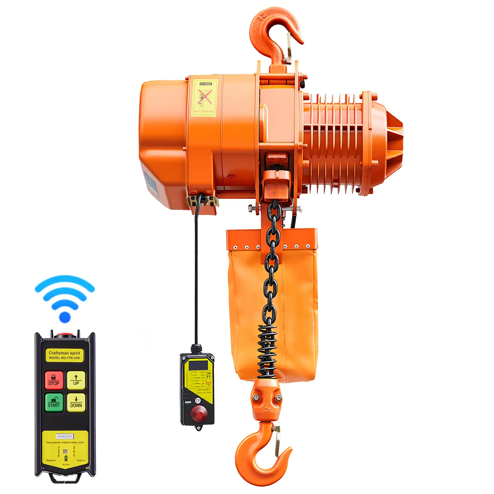 【summerfinds】VEVOR 4400 lbs Electric Chain Hoist, 20 ft Lifting Height, Three-Phase Overhead Crane with 328 ft Wireless Remote Control, Single G100 Chain Electric Lift Hoist for Factories, Warehouses, Garages