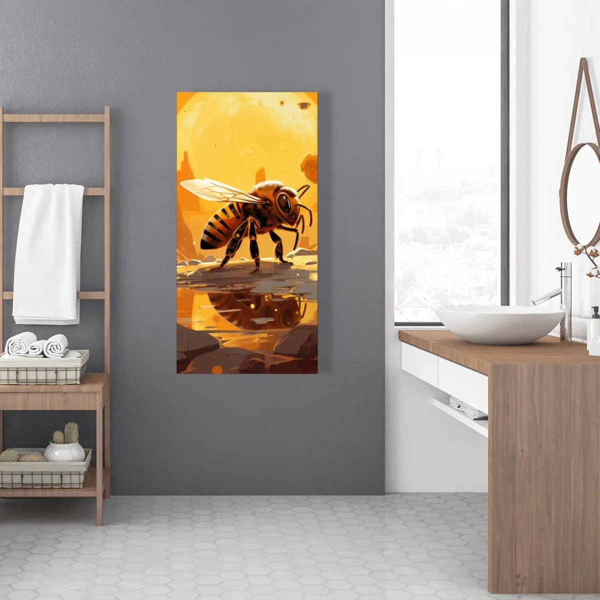 212 MAIN Artistic Bee World Beige Wall Artwork Photo Print, 24x48 in., Minimalist Home Decoration, Elegant Room Home Supplies Poster