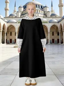 Girls' Patchwork Robe, Abstract Pattern Trim, Fashion Versatile, Casual Daily Wear, Comfortable and Stylish