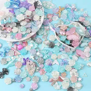 50g Gradient Color Mixed Beads, Rose Flower Butterfly Leaf Elements, DIY Handmade Decoration Materials, Bracelet Baroque Accessories, Butterfly Charms