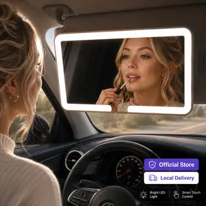 HD Glass Car Sun Visor Makeup Mirror, Rechargeable Tri-Color LED Light, Touch Control, Magnetic Design, Universal Auto Interior Accessory