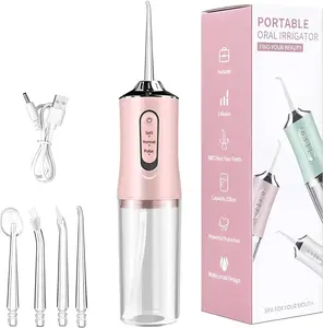 Portable Water Flosser Kit, 230ML Detachable Tank Cordless Oral Irrigator with 0.6mm Precision Water Column, 3 Modes, 4 Jet Tips, IPX7 Waterproof, Rechargeable for Travel, Cleansing & Massage, Plaque-Removing (Pink)