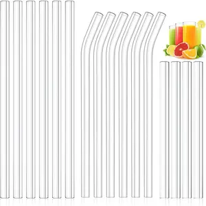 16 Pack Clear Glass Straws Shatter Resistant, ?10 mm Thick Glass Straws, Family Pack