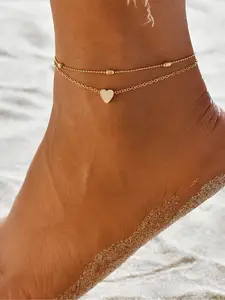 Silver Anklet Bracelets for Women Adjustable Women's Anklets for Women Waterproof Butterfly Beaded CZ Heart Accent Beach Layered Ankle Chains for Women