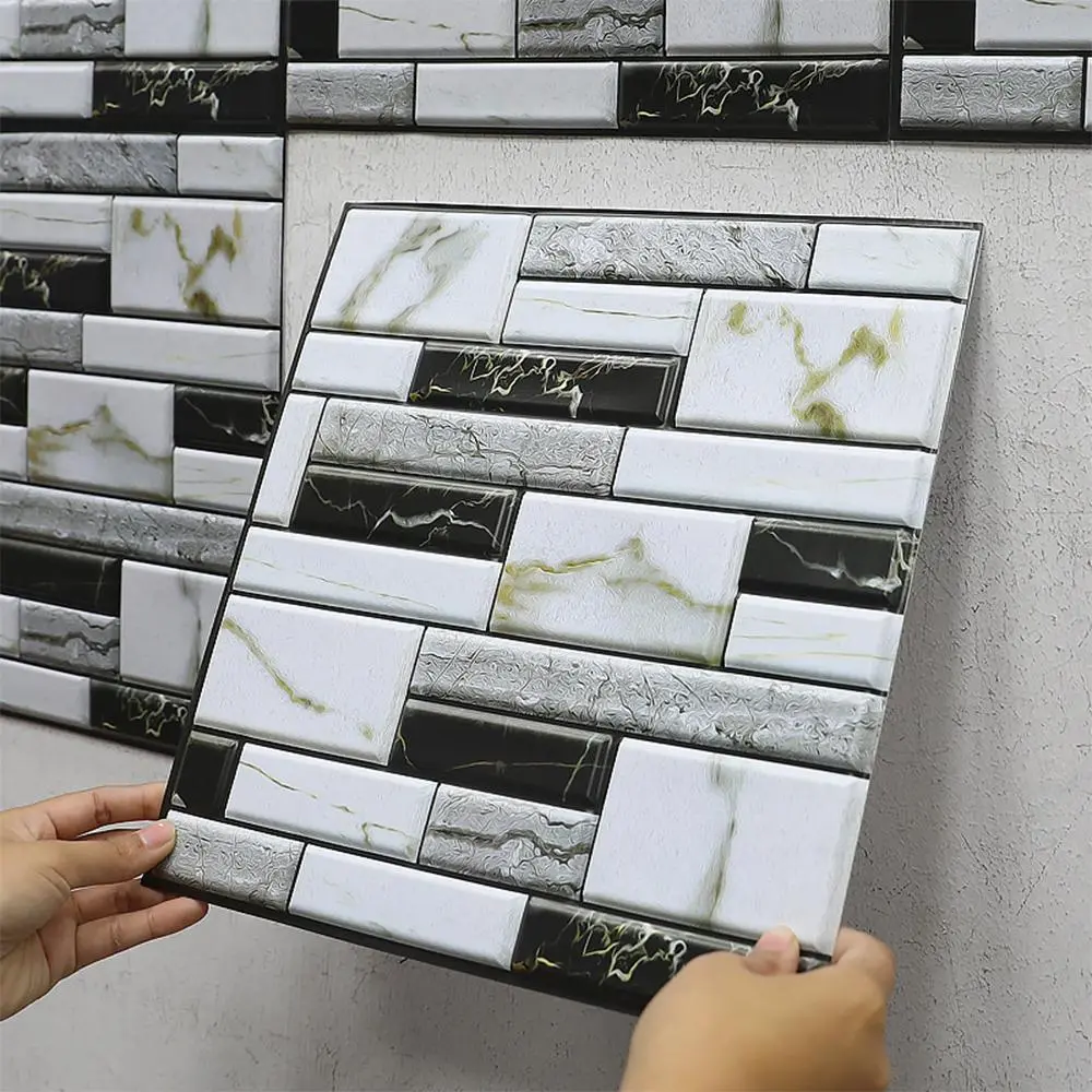 Marble Pattern 3D Decorative Wallpaper, Bathroom Wallpaper Peel And Stick, 1/10pcs Self-adhesive Backsplash Stick Tiles, Waterproof Wall Tiles Panel, Living Room, Bathroom, Kitchen