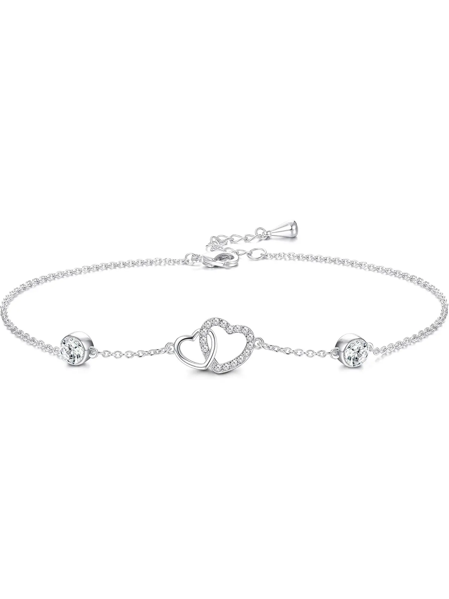 Heart Anklets Bracelet for Women,High-quality Crystals, White Gold Plated Double Love Friendship Anklet Foot Jewelry Gift for Mother's Day