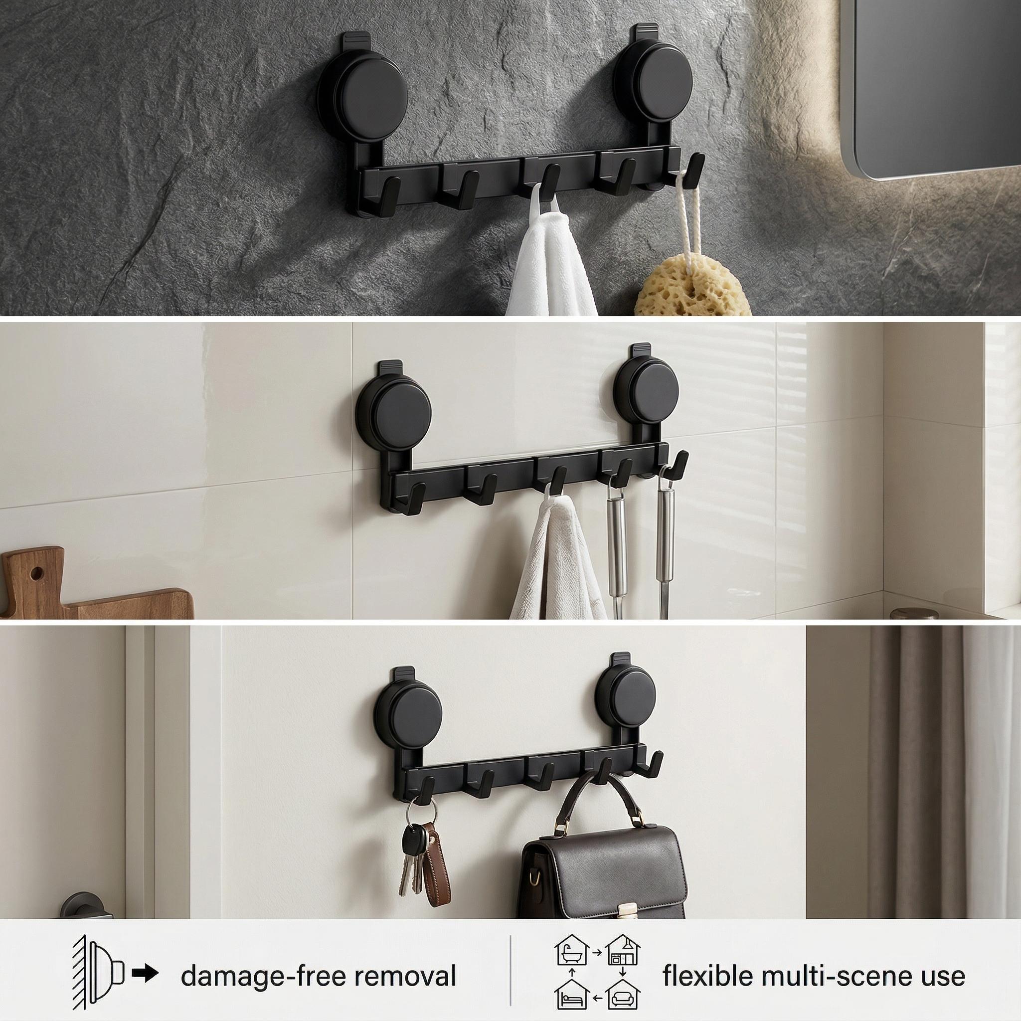 Heavy Duty Multi-Hook Wall Mount Suction Rack, No-Drill Strong Hold Space Aluminum Organizer, Waterproof Rustproof for Bathroom and Kitchen Entryway Wall Mounted Hook Towel Hook Heavy Duty Multi-Hook Wall Mount Suction Rack, No-Drill Strong Hold Space Aluminum Organizer, Waterproof Rustproof for Bathroom and Kitchen Entryway Wall Mounted Hook Towel Hook