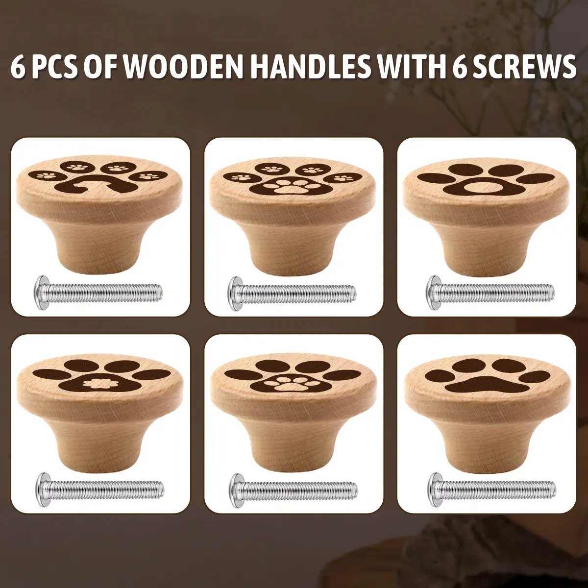 6PCS Art Nouveau Style Pulls, Handcrafted Wooden Drawer Pulls and Kitchen Cabinet Knobs, Dresser Drawer Handles, Polished Surface, Personalized Pattern Design, Decorative Drawer Pulls, Home Decor, Interior Decoration.