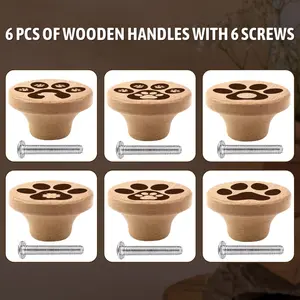 6PCS Art Nouveau Style Pulls, Handcrafted Wooden Drawer Pulls and Kitchen Cabinet Knobs, Dresser Drawer Handles, Polished Surface, Personalized Pattern Design, Decorative Drawer Pulls, Home Decor, Interior Decoration.