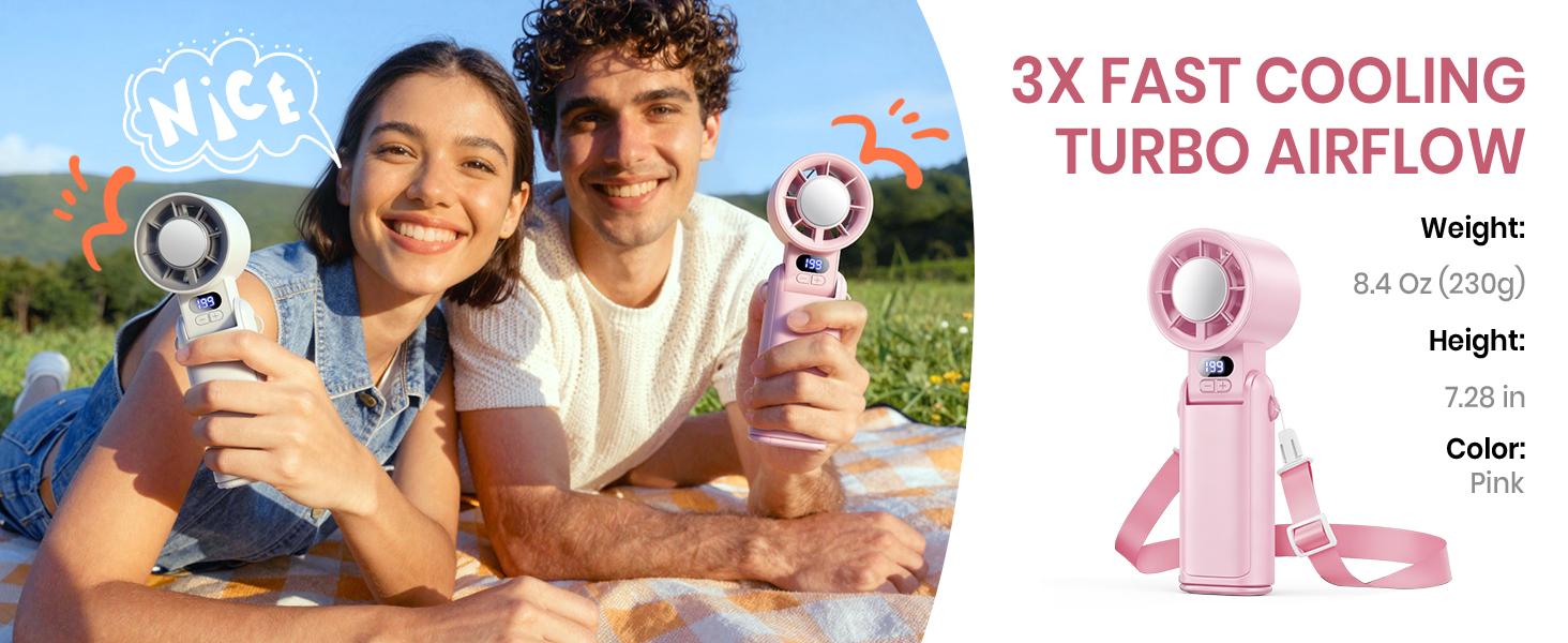 Benazcap Portable Handheld Turbo Fan 1-199 Speed Adjustable LED Display High-Power Motor Rechargeable Battery 4 IN 1 Pocket Design Mini Fans for Indoor Outdoor Travel Work Grey Purple