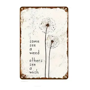 Inspirational Dandelion Tin Sign "Some See A Weed Others See A Wish" - Positive Mindset Wall Art - Rustic Farmhouse Nature Decor - Motivational Quote Metal Plaque for Office & Bedroom