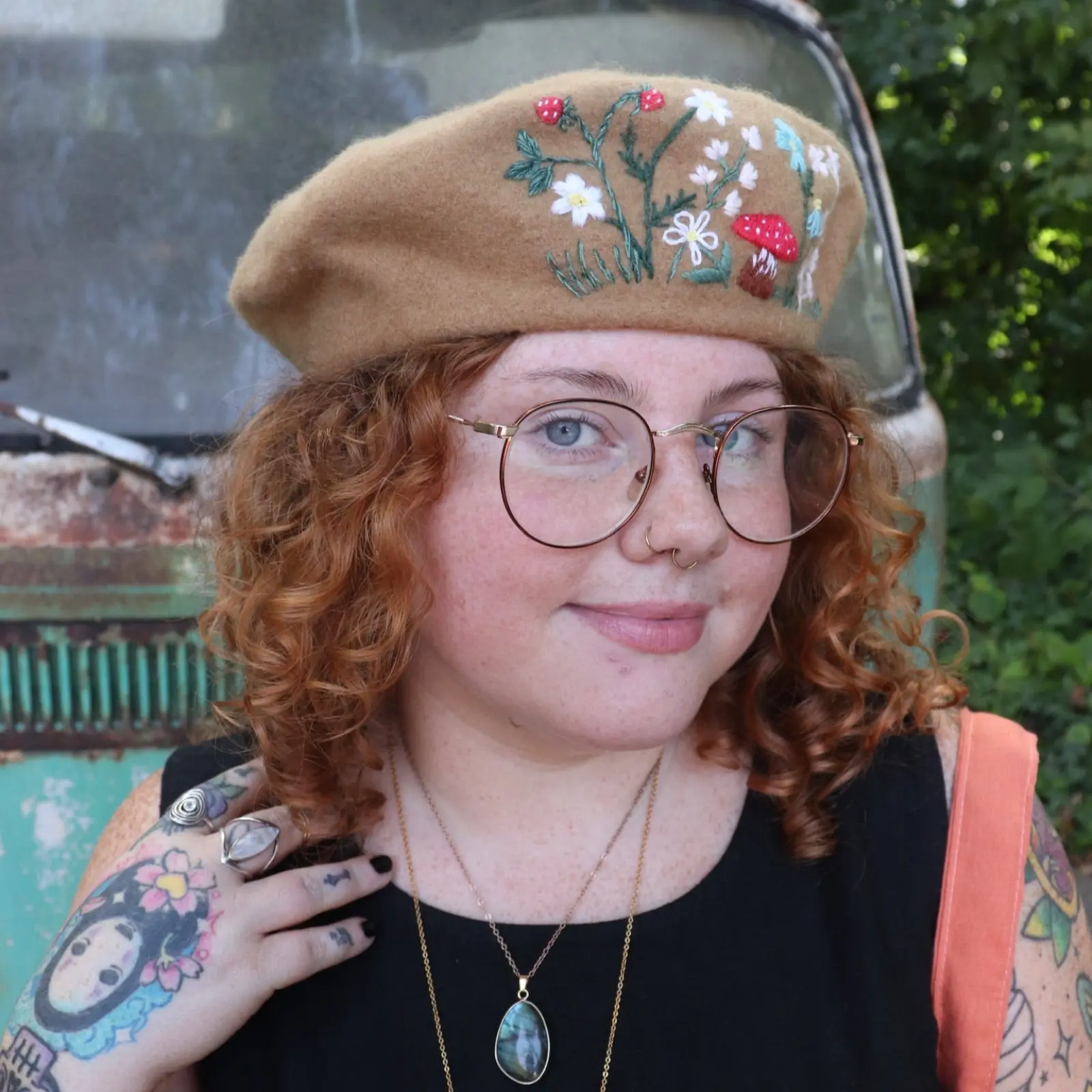 Hand-Embroidered Floral Soft Beret Stylish Hat