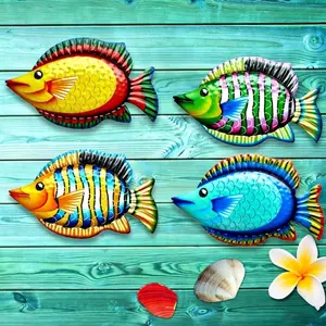 4-Pack Colorful Metal Fish Artistic Decorative Wall Art, Iron Crafted, Indoor Outdoor Decor, Decoration for Yard, Fence, Pool, Patio, Unique Gift