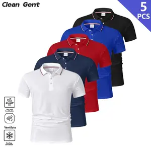 Men’s moisture-wicking quick-dry short-sleeve polo shirt, available in 5-pack or single units; summer men’s short-sleeve polo with a turn-down collar, solid color, versatile basic available in multiple colors; casual sports top suitable for commuting and