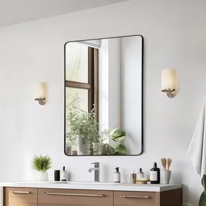 VEVOR Wall Mounted Makeup Mirror, 0.15" Thick, 24" x 36" Mirror with Aluminium Alloy Frame & Explosion-Proof Film, Scratch-Resistant Mirror with Z-Shaped Bracket, Fit for Bathroom/Bedroom/Living Room