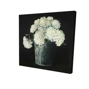 212 MAIN White Hydrangea Flowers Wall Print, 24x24 in. Artistic Nature Artwork - Black Rustic Bedroom Decor, Home Decoration, Ideal Gift