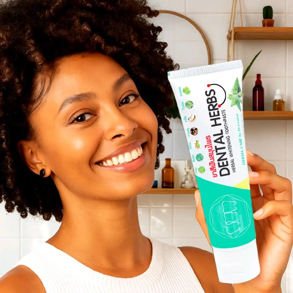 Dental Herbs Herbal Whitening Toothpaste Derma Care by Dr Urairat for Natural Oral Care Solutions Fresh Mint Sensitive Toothpaste Probiotic Travel Toothpaste &