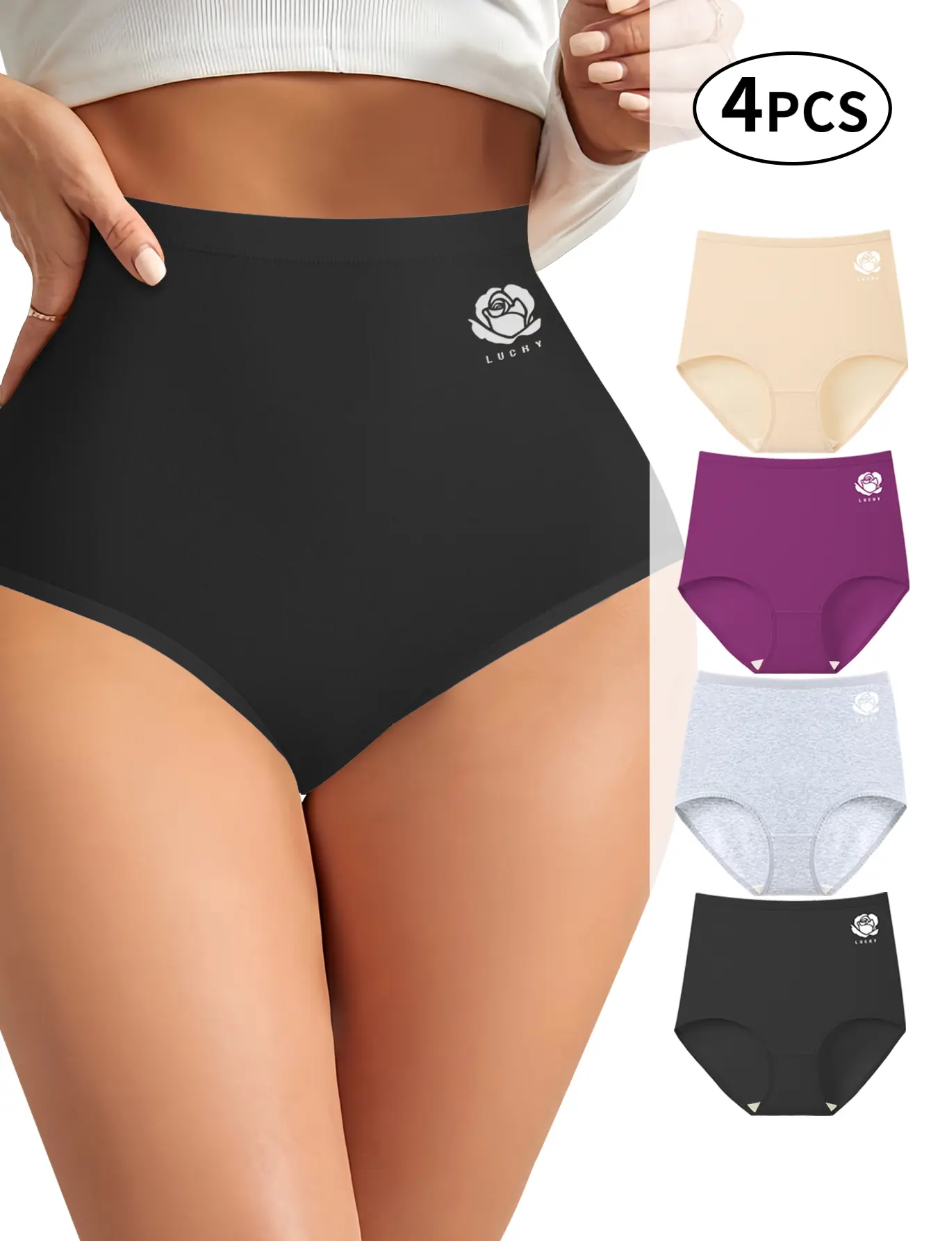 QUASTI 4-Piece High Waist Breathable Cotton Shaping Panties, High-Elasticity, Seamless, Tummy Control and Butt Lifting, Soft and Comfortable Women's Panties, Suitable for Everyday Womenswear, Sizes S-XXL