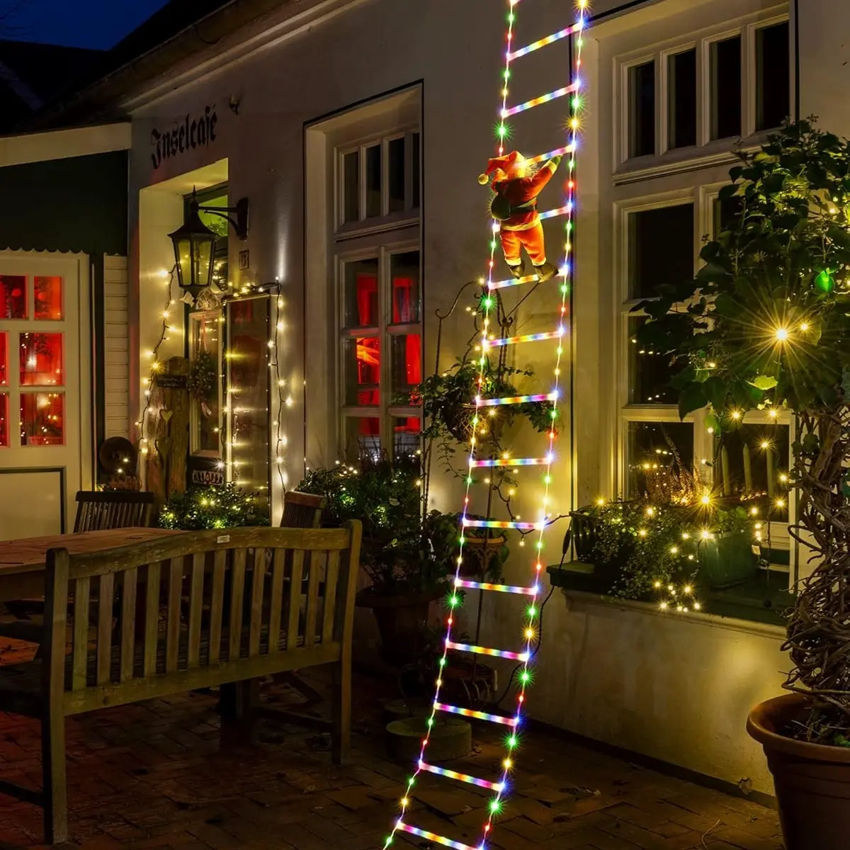 Christmas LED String Lights, Holiday Ladder Shape Outdoor Waterproof Gutter Decorations, Colorful Atmosphere Lighting for Xmas