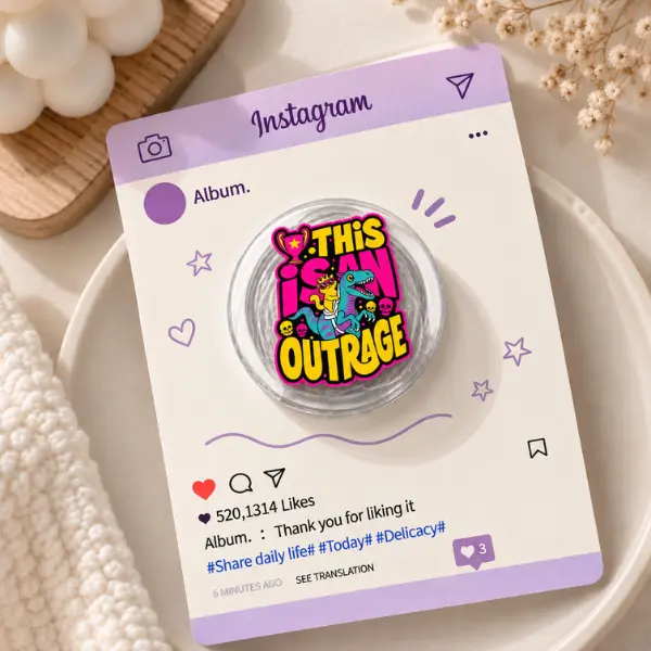 This Is An Outrage Dinosaur & Cat MagSafe Phone Grip, Neon Pop-Punk PopSocket, Edgy Dino Riding Cat Aesthetic Accessory, Fun Gen Z Gift